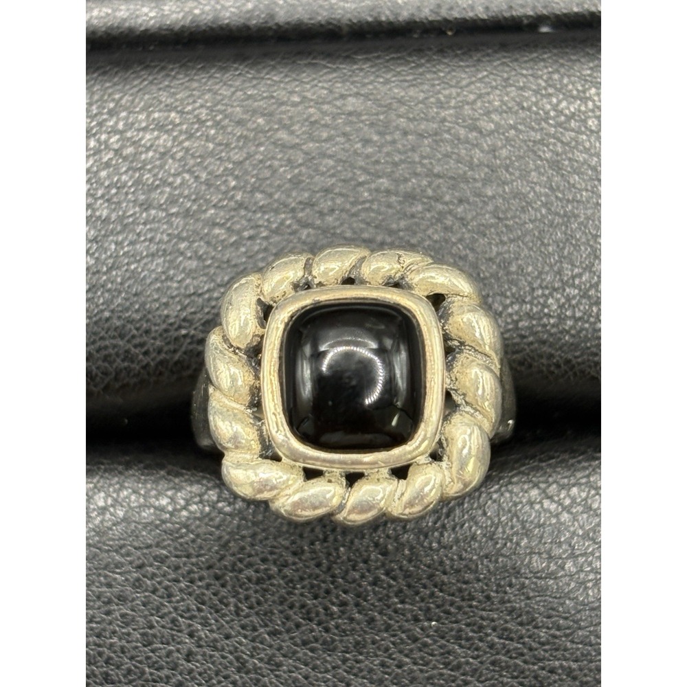 Vintage Sterling Silver Braided Onyx Ring Size 7.75 9 Grams E20